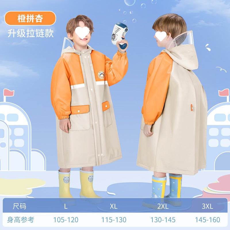 معطف مطر للأطفال بأسلوب الكلية للأطفال الكبار والصغار للذهاب إلى المدرسة مع حقائب المدرسة في جميع أنحاء الجسم - Image 1